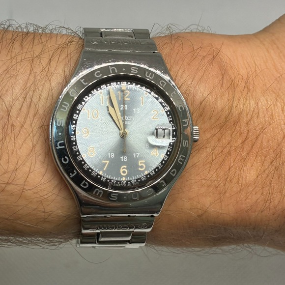 Swatch Irony Happy Joe Watch Unisex 37mm Blue Dial Steel Date YGS410G-WORKING! main image 13